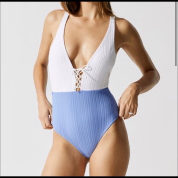 NWT Onia Blue Marine One Piece Swimsuit Blue White Size S - Picture 3 of 6